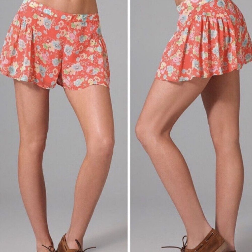 Free People Floral Pleated Coral Shorts Skort 8